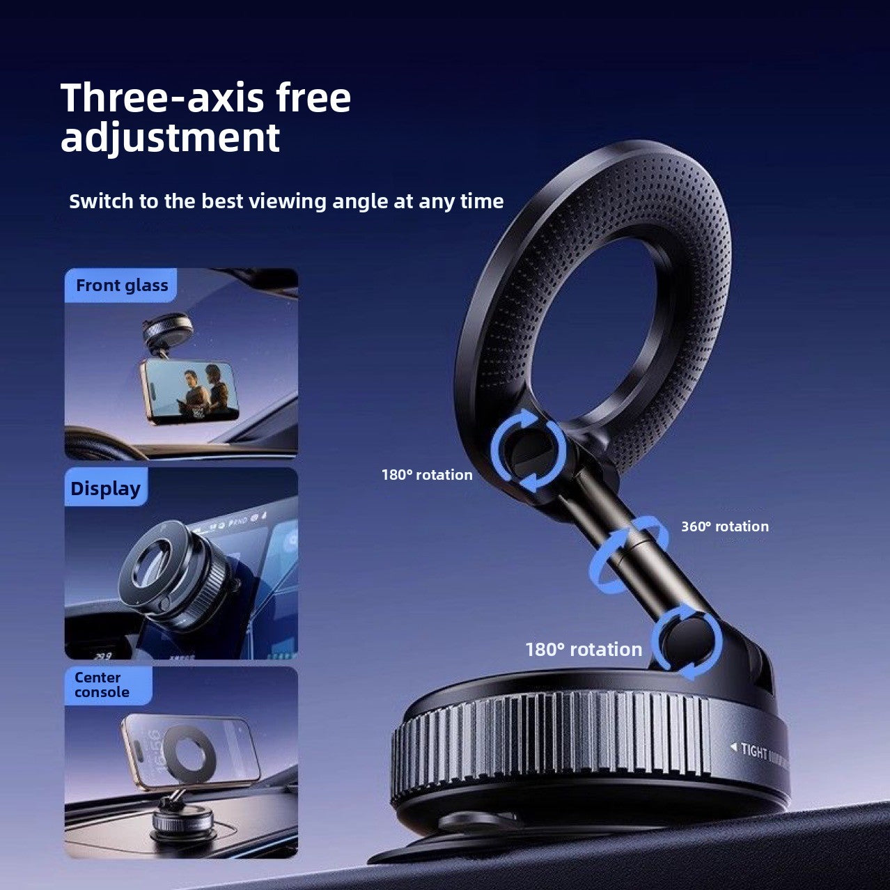 Adjustable Magnetic Car Phone Holder with Vacuum Suction