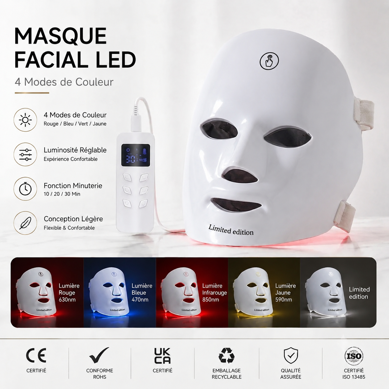 4-in-1 LED Facial Mask with Remote