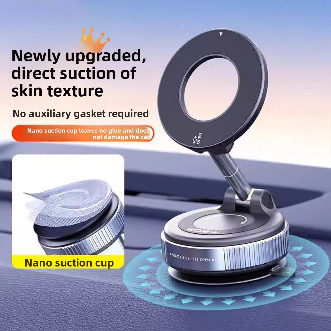 Adjustable Magnetic Car Phone Holder with Vacuum Suction